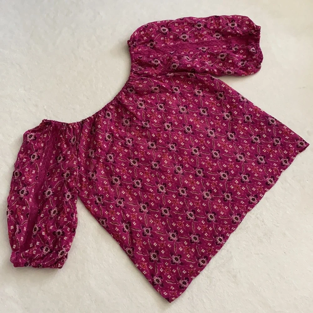 Anthropologie | Block Print Off-The-Shoulder 3/4 Length Sleeve Top Pink (XS) - Picture 2 of 15